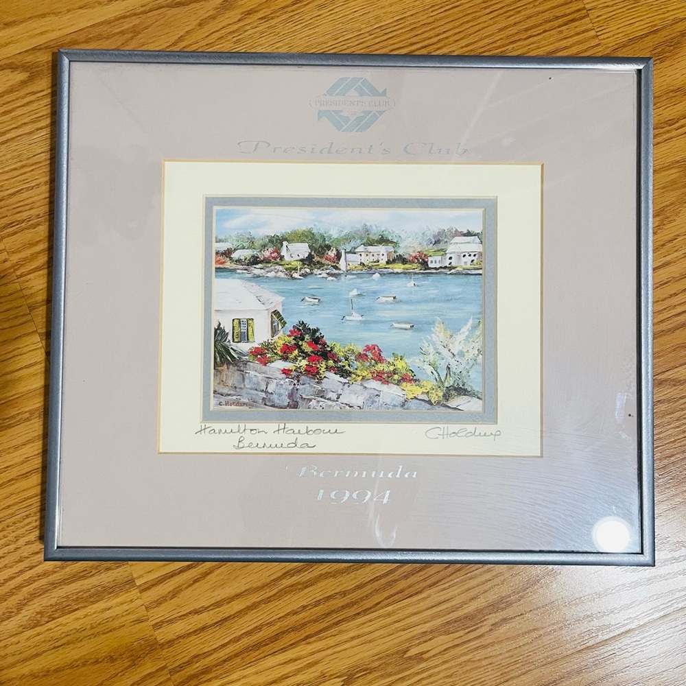 Hamilton Harbor Bermuda Watercolor Matted Framed Pencil Signed by Carole Holding